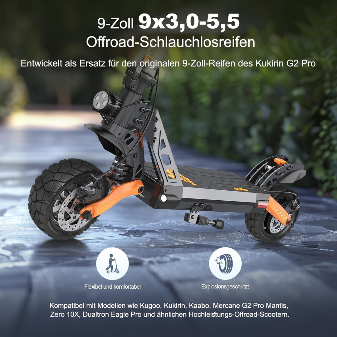 9x3,0-5,5 Tubeless Reifen, 9 Zoll Offroad Reifen für Kukirin G2 Pro Elektroroller, Vorne/Hinten Vers