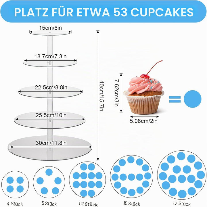 Cupcake-Ständer mit 5 Etagen, Acryl, runder Turm, Kuchenhalter, gestufter Dessertbaum, Turmständer,