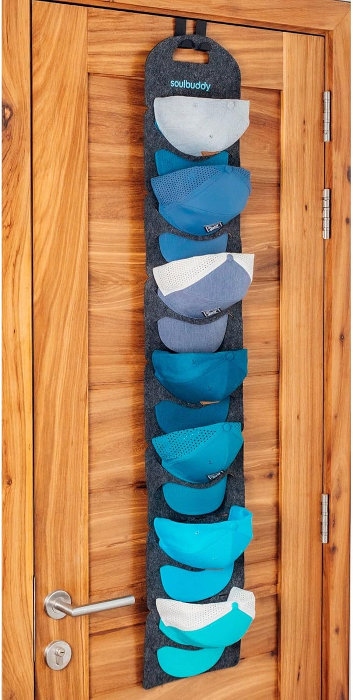 Soulbuddy Cap Organizer für 7 Caps & 3 Türhaken | Aufbewahrung für Schirmmützen | Hängeregal für Kap