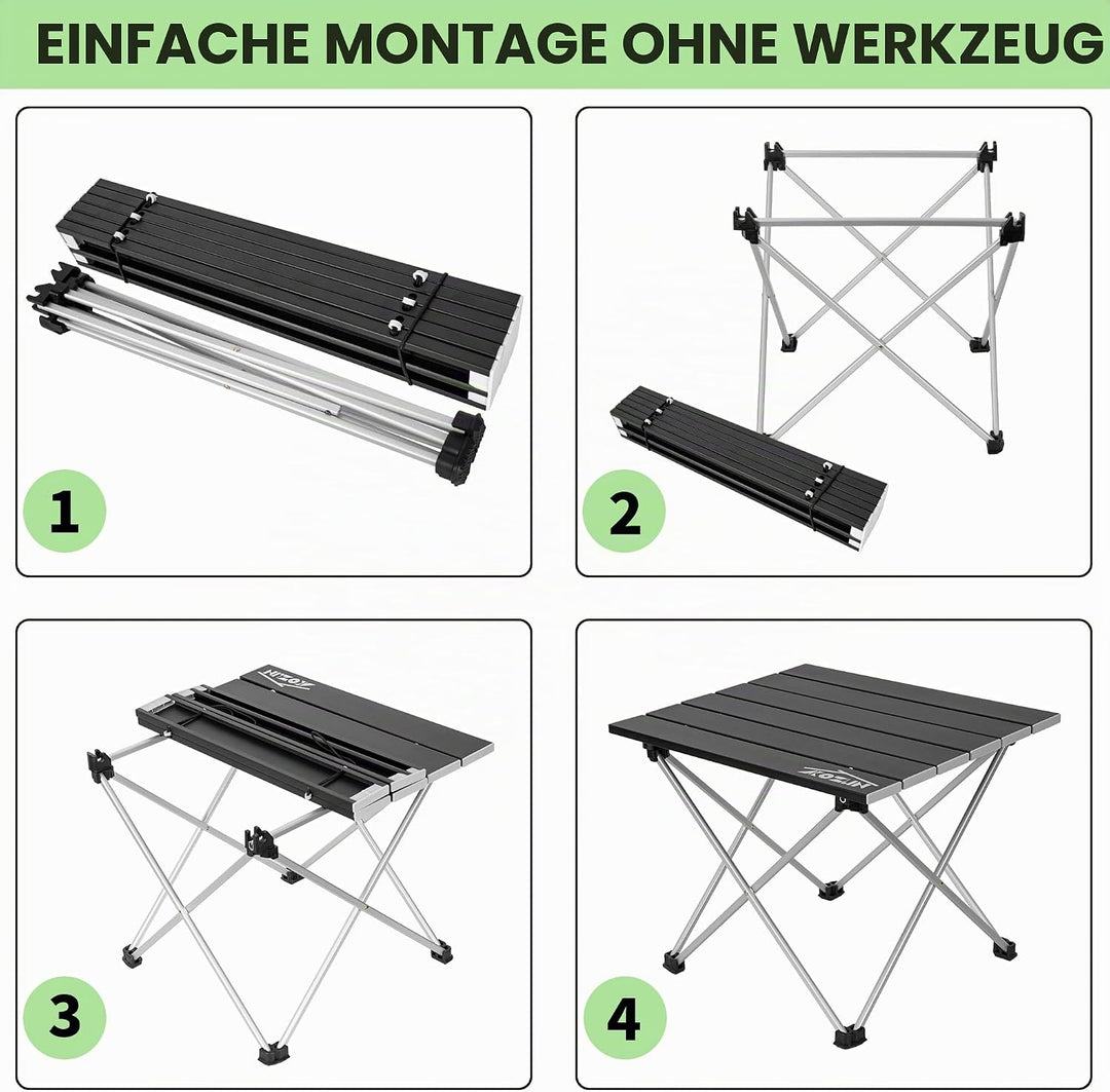Campingtisch Klappbar, Klapptisch Camping, Tragbarer Picknicktisch Faltbar, Kleiner Aluminium-Klappt
