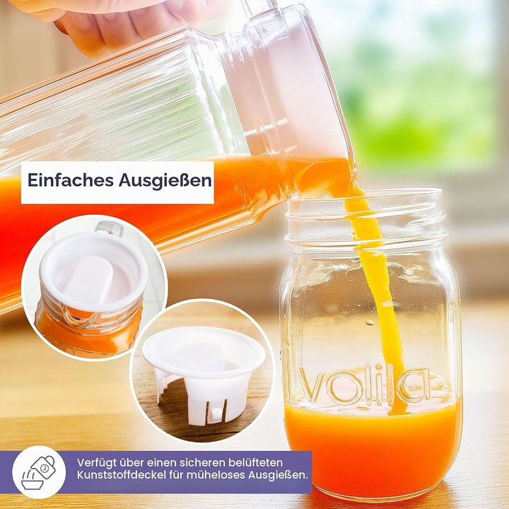 Kühlschrankkrug 1,7L Glas Wasserkrug mit Deckel (2er Pack) – Glaskrug Geriffeltem Glasdesign & Griff