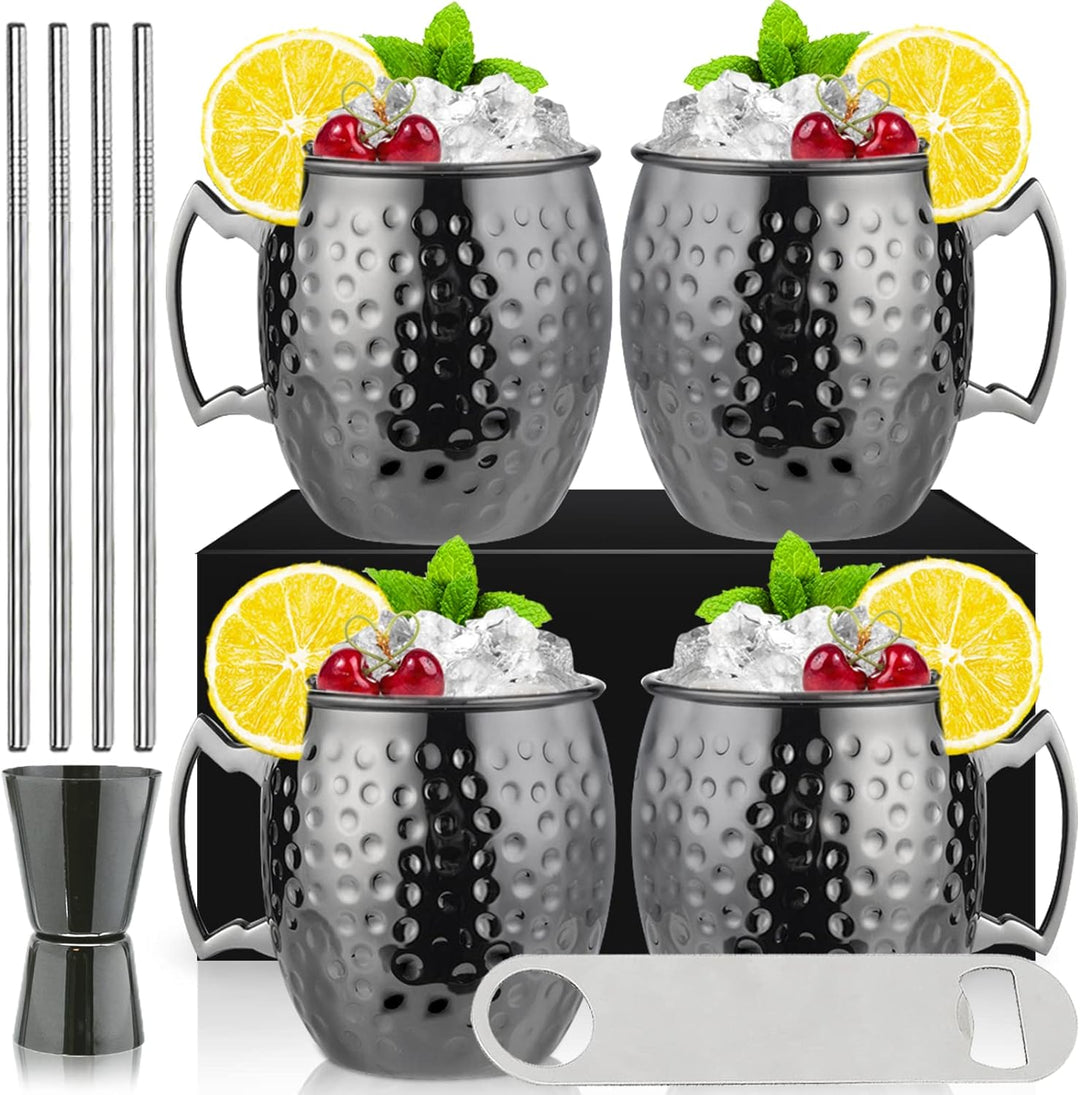 Moscow Mule Mugs Set of 4 Black Moscow Mule Mug 530 ml Gunmetal Black Plated Stainless Steel Mug Dou