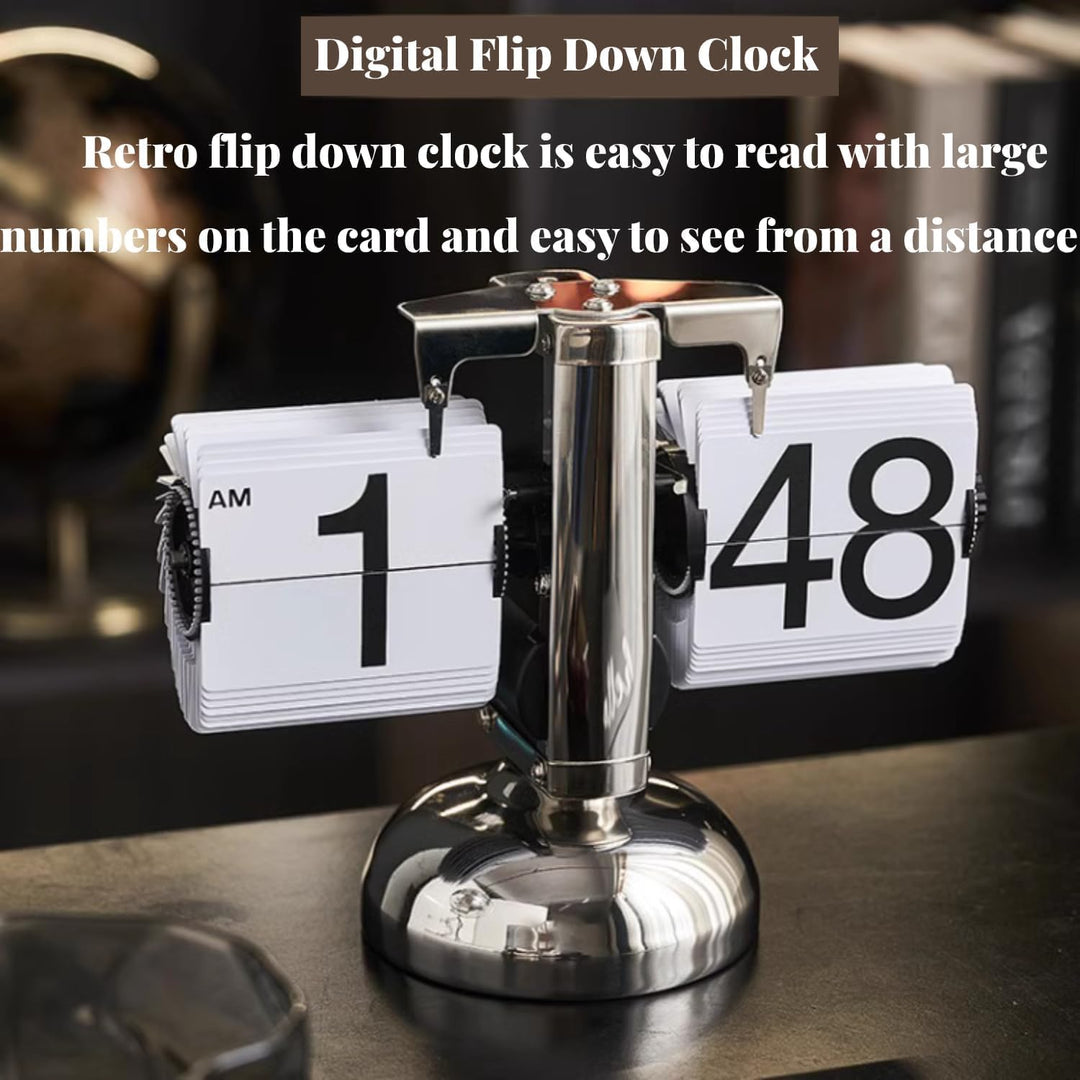 Flip-Uhr Retro, Schreibtischuhr Vintage-Design, Digitale Batteriebetriebene Flip-Down-Uhr mit Zahnra