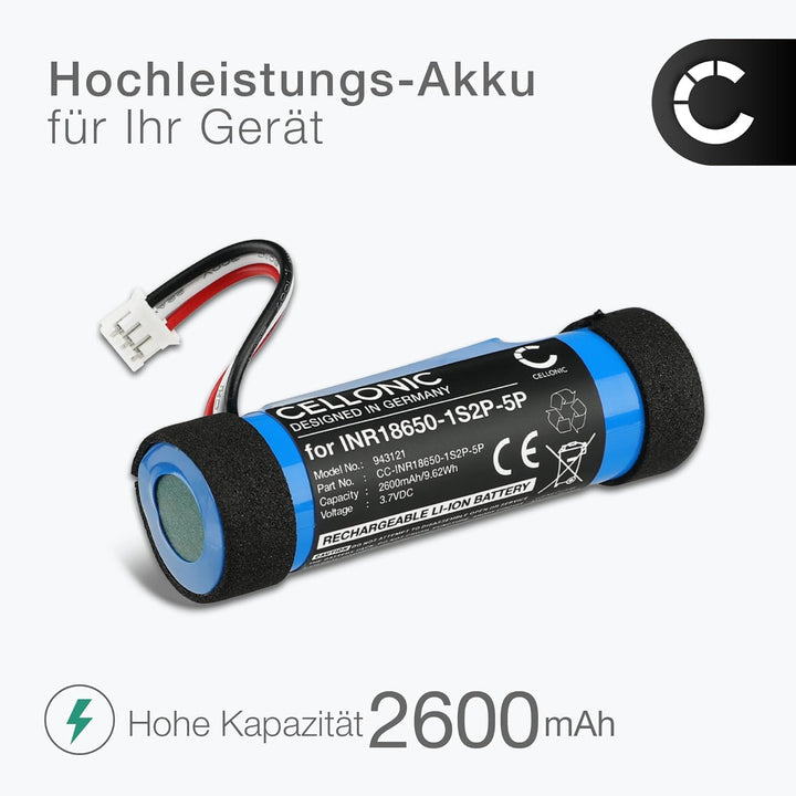 CELLONIC, Lautsprecherakku kompatibel mit Teufel BOOMSTER GO (2600mAh, 3.7V) Ersatzakku INR18650-1S2