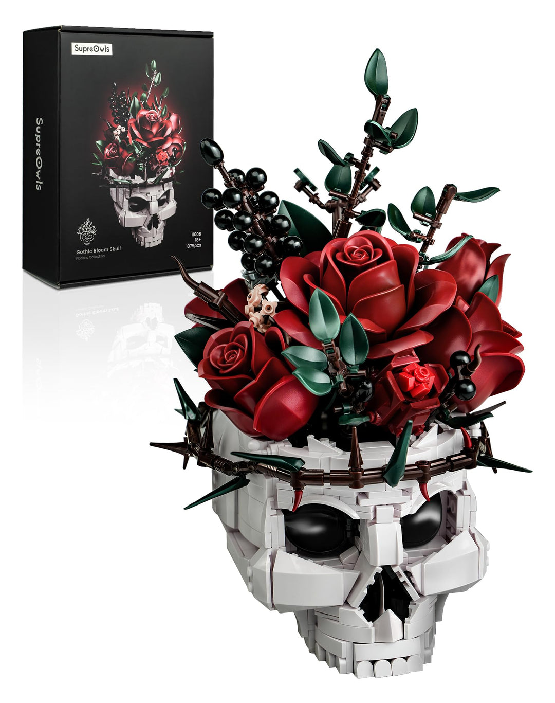 Millionspring-Bausatz für rote Rosensträusse mit Totenkopfvase, rote künstliche Rosen, Geschenke für