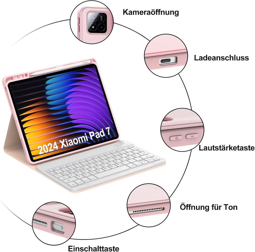 IVEOPPE Hülle mit Tastatur für Xiaomi Pad 8/8 Pro 11.2" 2025, Deutsches QWERTZ Layout, Abnehmbare Ma