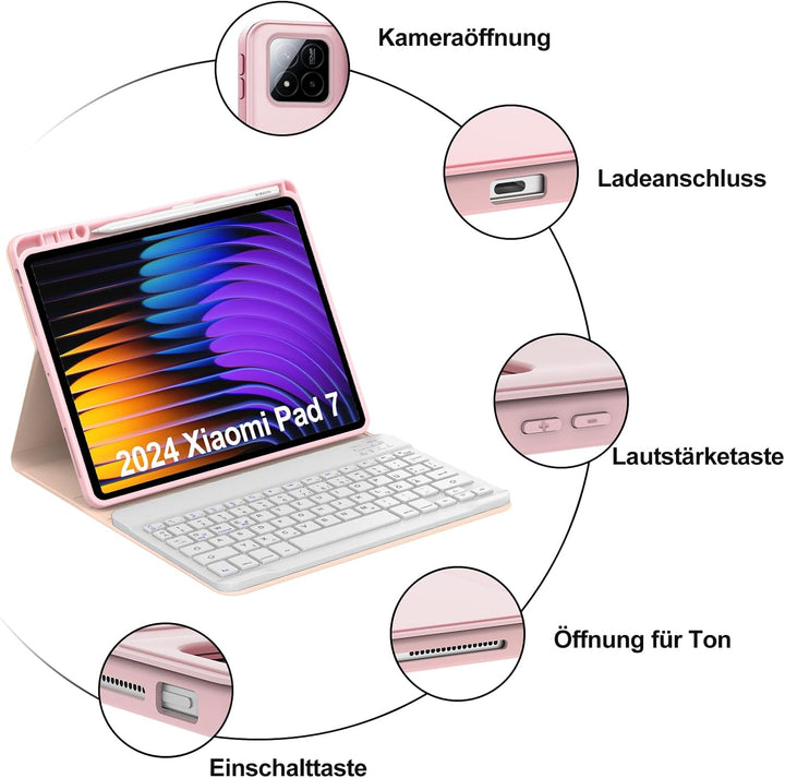 IVEOPPE Hülle mit Tastatur für Xiaomi Pad 8/8 Pro 11.2" 2025, Deutsches QWERTZ Layout, Abnehmbare Ma