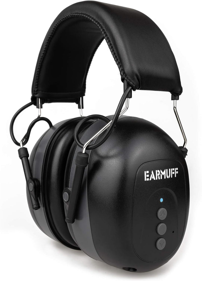 EARMUFF Gehörschutz mit Bluetooth & AUX in schwarz 31dB Dämmung | Musik vom Handy hören | Gehörschut