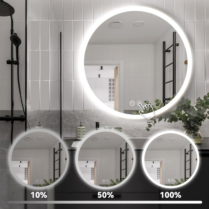 Habison Runder LED Badezimmerspiegel 70cm Bad Wandspiegel Acrylrahmen Lichtkreis Warmweiss/Kaltweiss