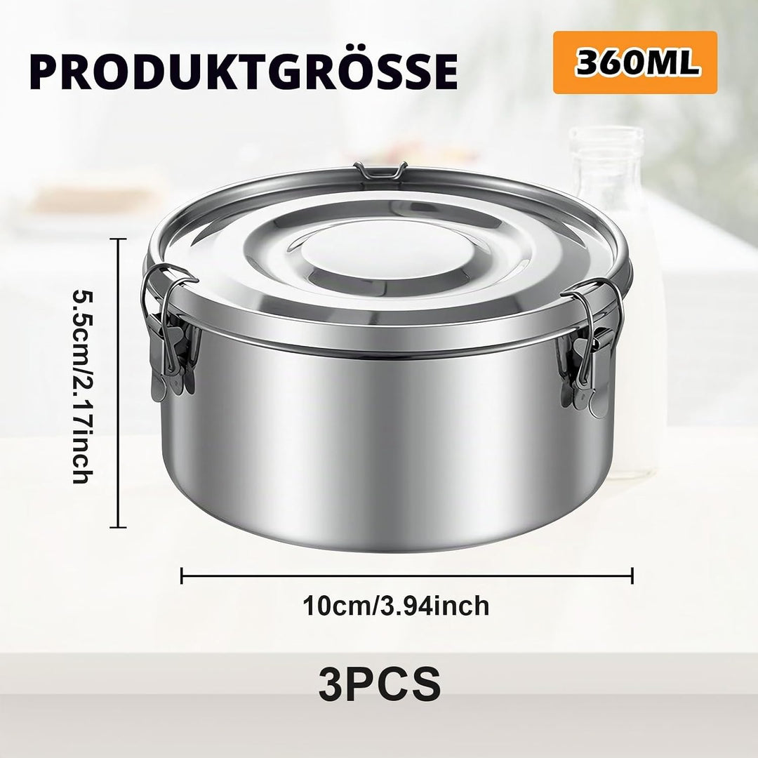 PORFOYO 3 Stück Edelstahl Kinder-Lunchbox, Auslaufsichere Brotdose, Metalldose für Obst, Müsli &amp; Gew