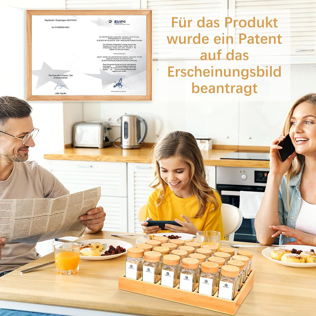 Umweltfreundliches Gewürzregale Holz mit 24 Bambusfächern | 24 120ml-Gewürzgläser Drawer Organizer |