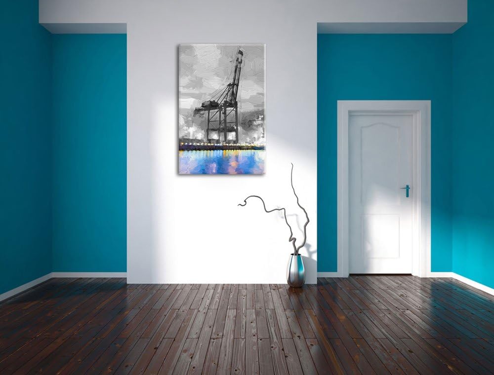 Riesger Hafen mit Kran Format: 100x70 auf Leinwand, XXL riesige Bilder fertig gerahmt mit Keilrahmen