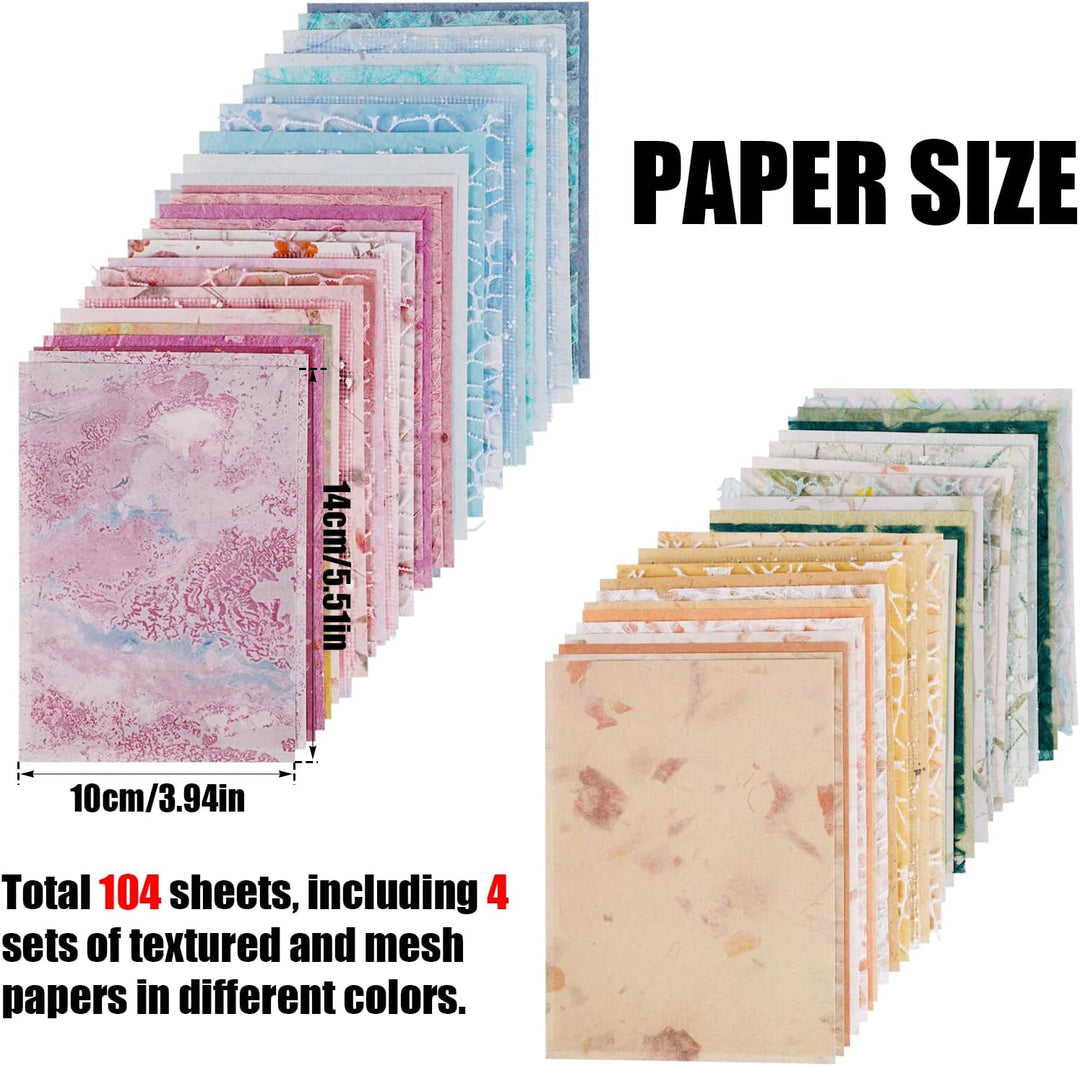 104stk Strukturiertes Scrapbook Papier, 14x10cm Bastel Collage Hintergrundpapier mit Knöpfen Gemisch