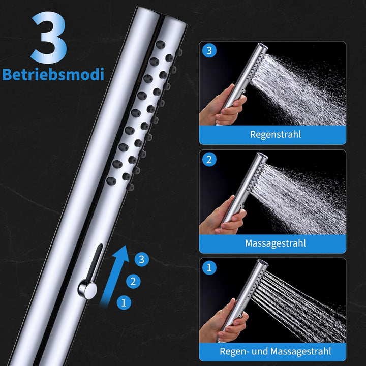 3 Modi Duschkopf Edelstahl DETBOM, Handbrause für Badezimmer, Shower Head Anti-Kalk, Wassersparend S