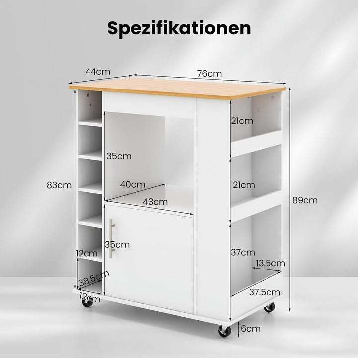 GIANTEX Küchenwagen auf Rollen, Servierwagen mit Arbeitsplatte, bewegliche Kücheninsel Holz, Küchens