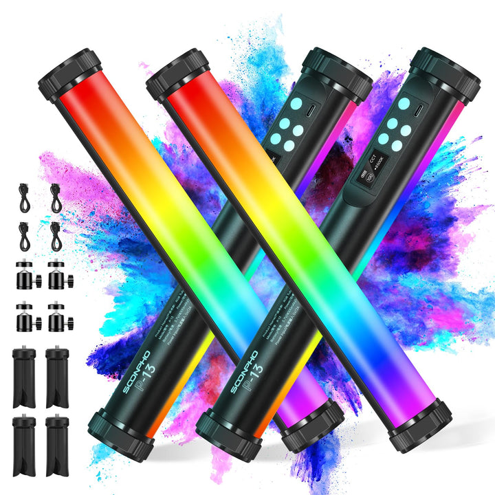 Soonpho 4Pack P13 RGB LED Video licht Stick handgehaltene Tube Lichter Rohr-Videoleuchte mit Stativ