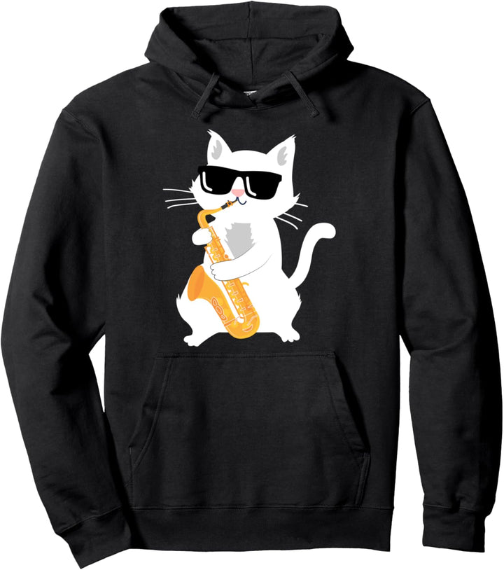 Cat Playing Saxophone Pullover Hoodie