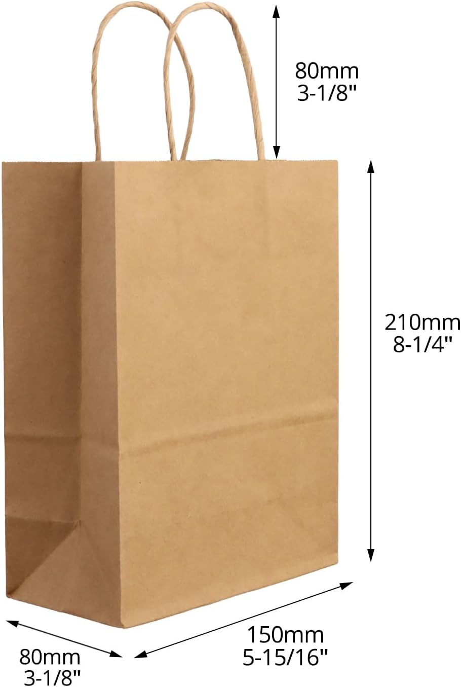 QWORK® 60 Stück Braun Geschenktüten aus Papier mit Griffen, kraftpapier tüten, 15 x 8 x 21 cm, für P