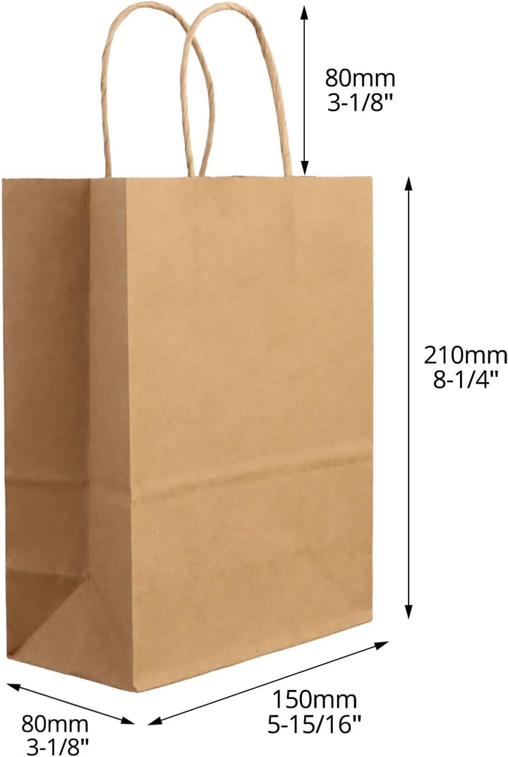 QWORK® 60 Stück Braun Geschenktüten aus Papier mit Griffen, kraftpapier tüten, 15 x 8 x 21 cm, für P