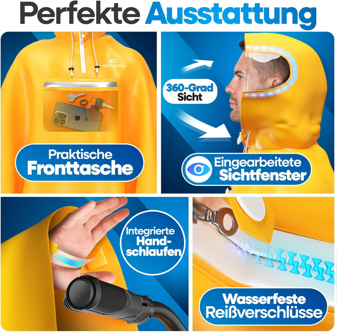 NEXTCOVER® NEU Regenponcho Fahrrad für Damen & Herren - mit [AquaShield 2.0] Technologie I Regenponc