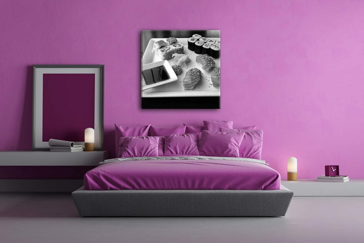 deyoli köstliches Sushi mit Sojasosse im Format: 60x60 Effekt: Schwarz&Weiss als Leinwandbild, Motiv