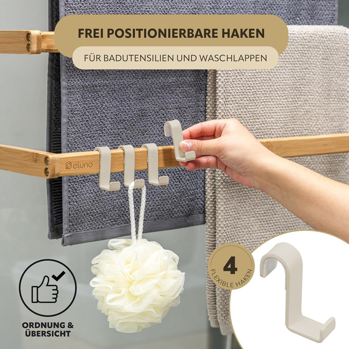 eluno Handtuchhalter für die Glasduschwand aus Metall und Bambus, Handtuchhalter mit 3 Handtuchstang