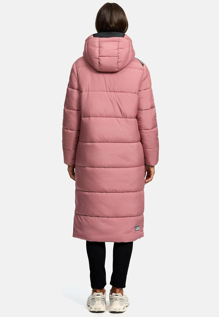 MARIKOO Damen Wintermantel warmer Steppmantel lang mit abnehmbarer Kapuze Reliziaa XS-3XL M Pastel P