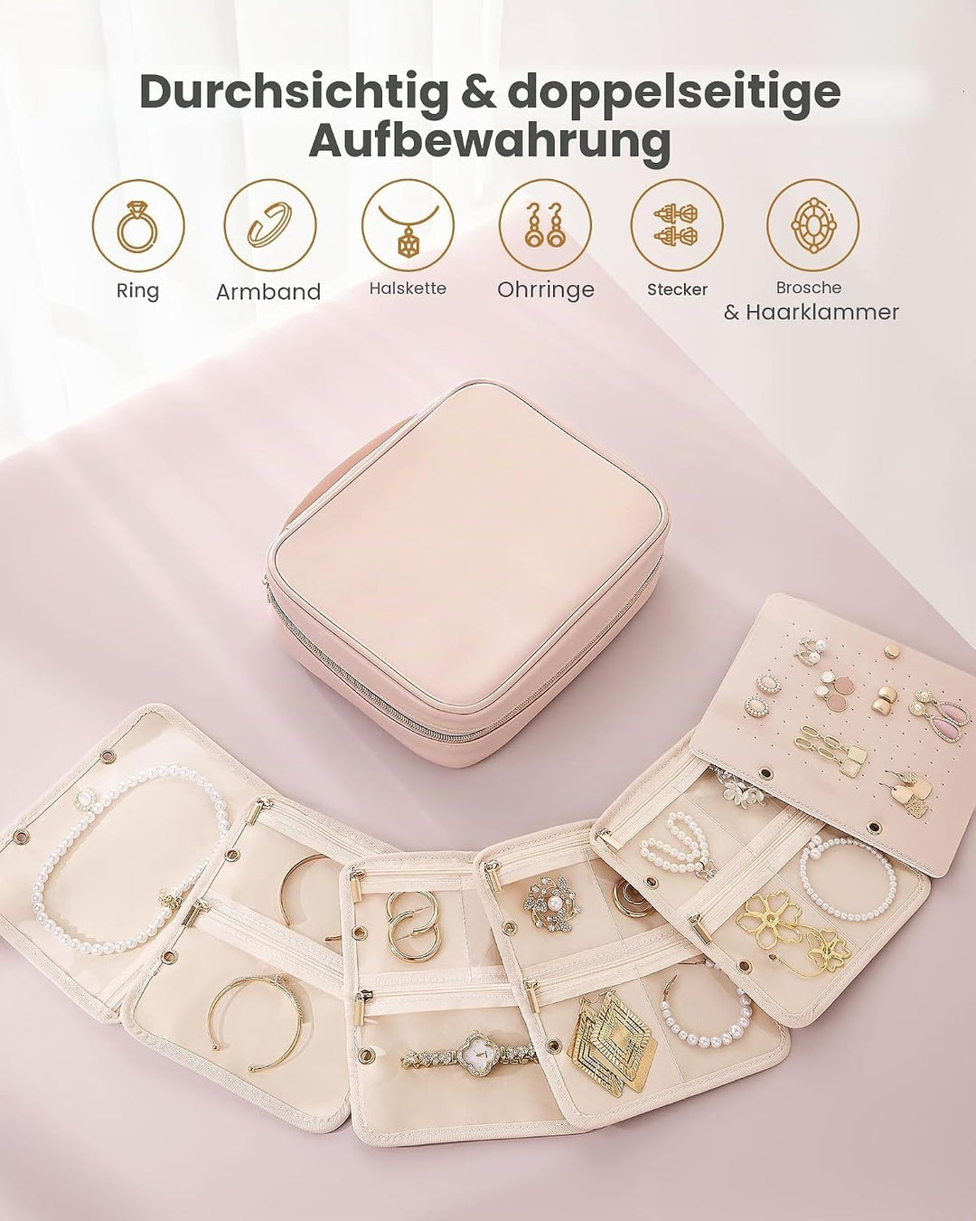 Lolalet Reise Schmuckkästchen mit Samtschmuckbeutel, Schmuckschatulle Reise Schmucketui Reiseschmuck