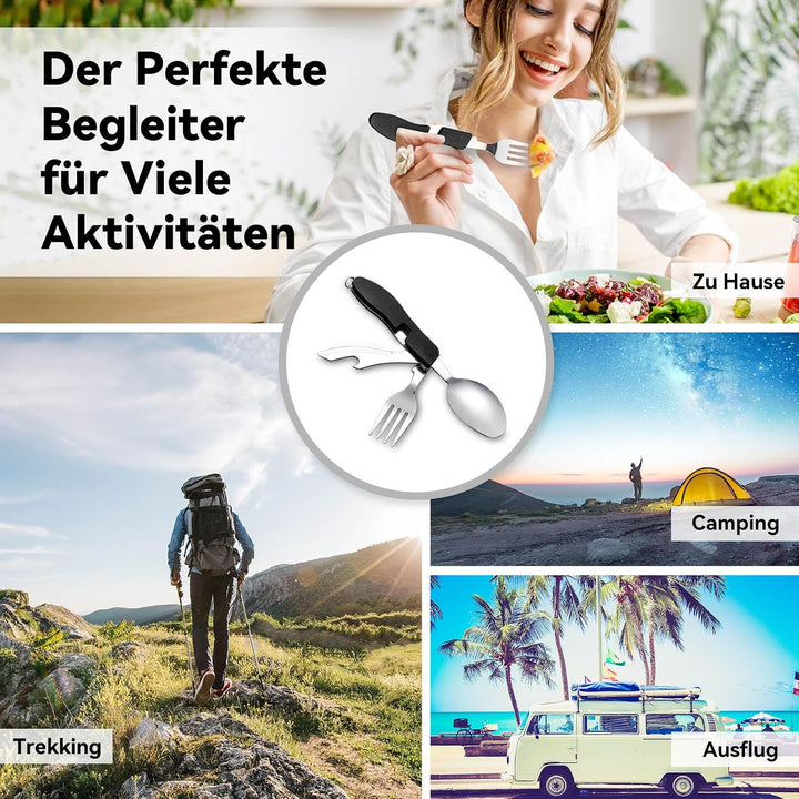 HIKENTURE® Outdoor Campingbesteck Set - Klappbesteck Outdoor Besteck aus Edelstahl mit Gürteltasche