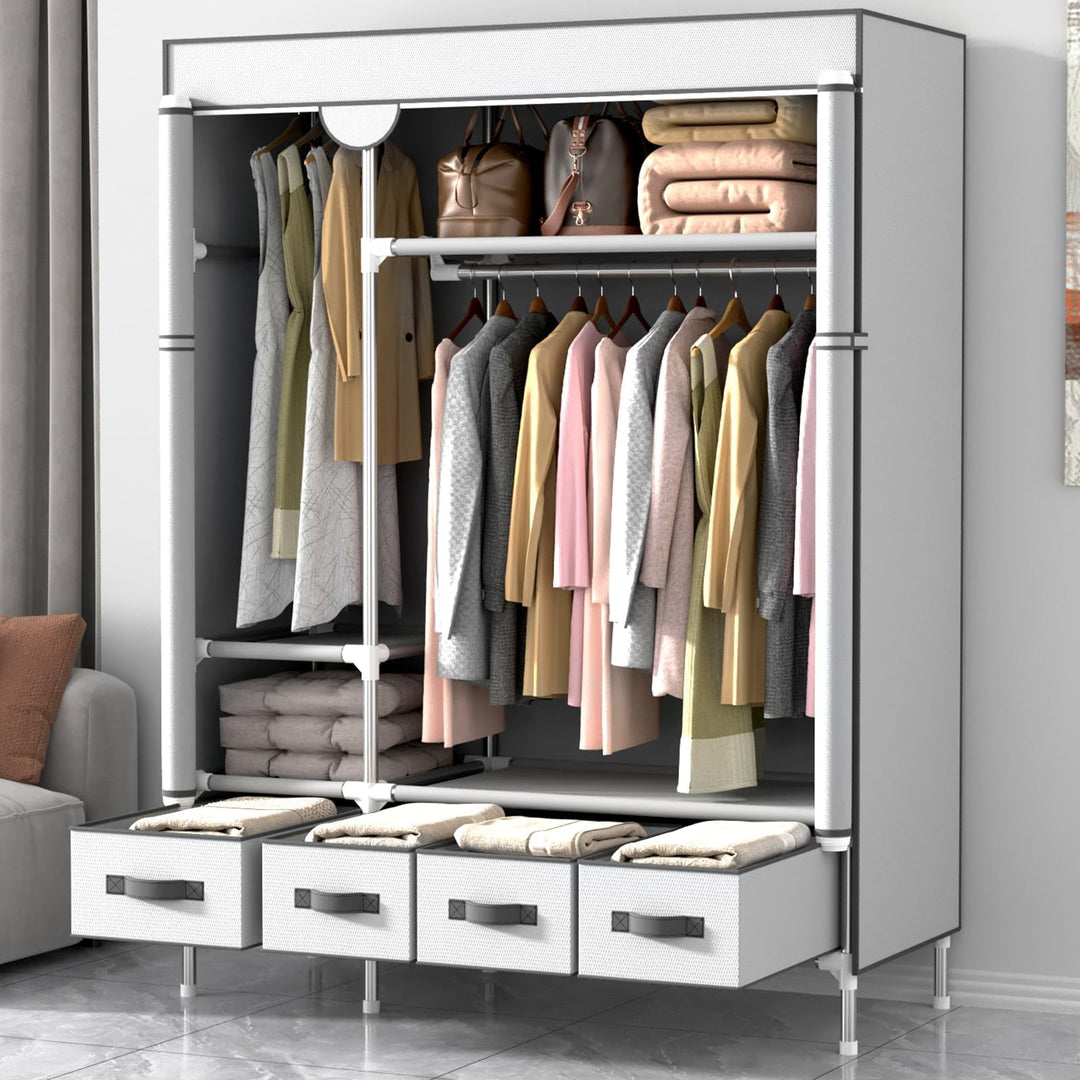 Kleiderschrank,Stoffschrank,Stoffschrank mit Schubladen 130x45x175 Grayish-white, 130x45x175 Grayish