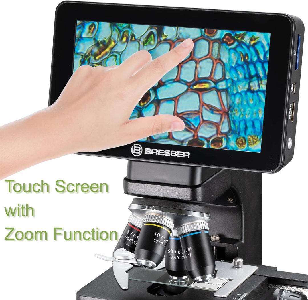 Bresser LCD-Mikroskop Researcher mit Touch-Display für 44–700-fache Vergrösserung, Kondensor, Kreuzt