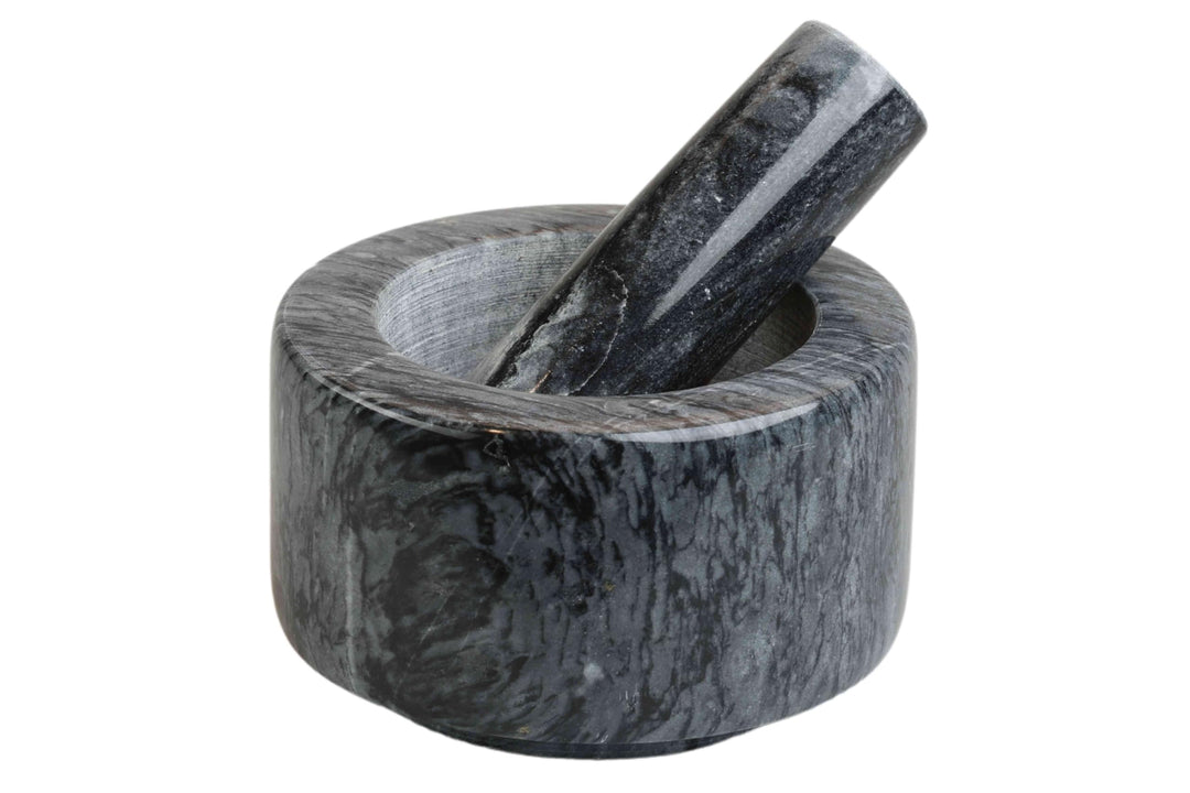 MOON HOME Mörser - Meteor grey, aus dunklem Marmor/Stein, Hochwertiger Steinmörser für Gewürze & Krä