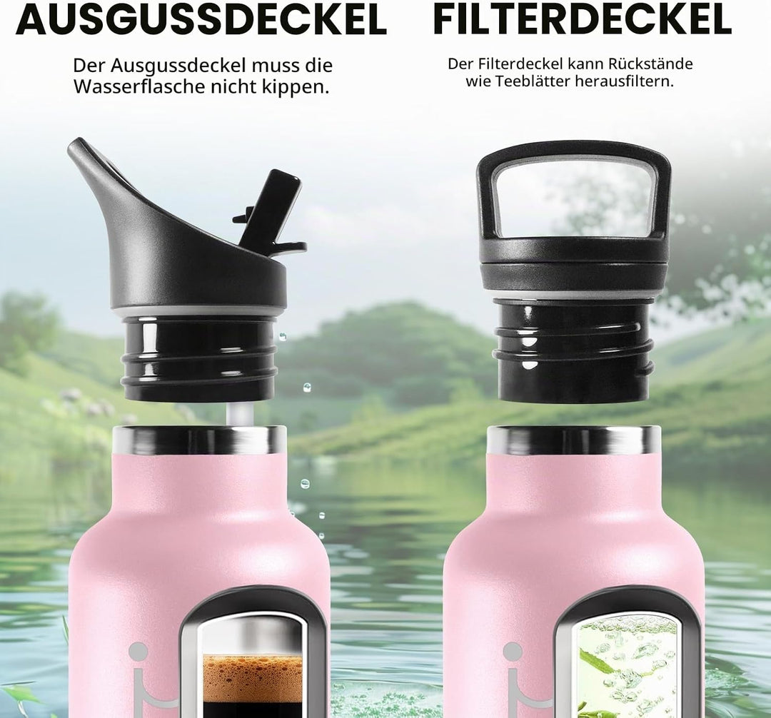 HoneyHolly Trinkflasche 1L, BPA-Frei, Trinkflasche Edelstahl, Thermosflasche, Auslaufsichere Isolier