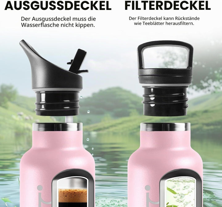 HoneyHolly Trinkflasche 1L, BPA-Frei, Trinkflasche Edelstahl, Thermosflasche, Auslaufsichere Isolier