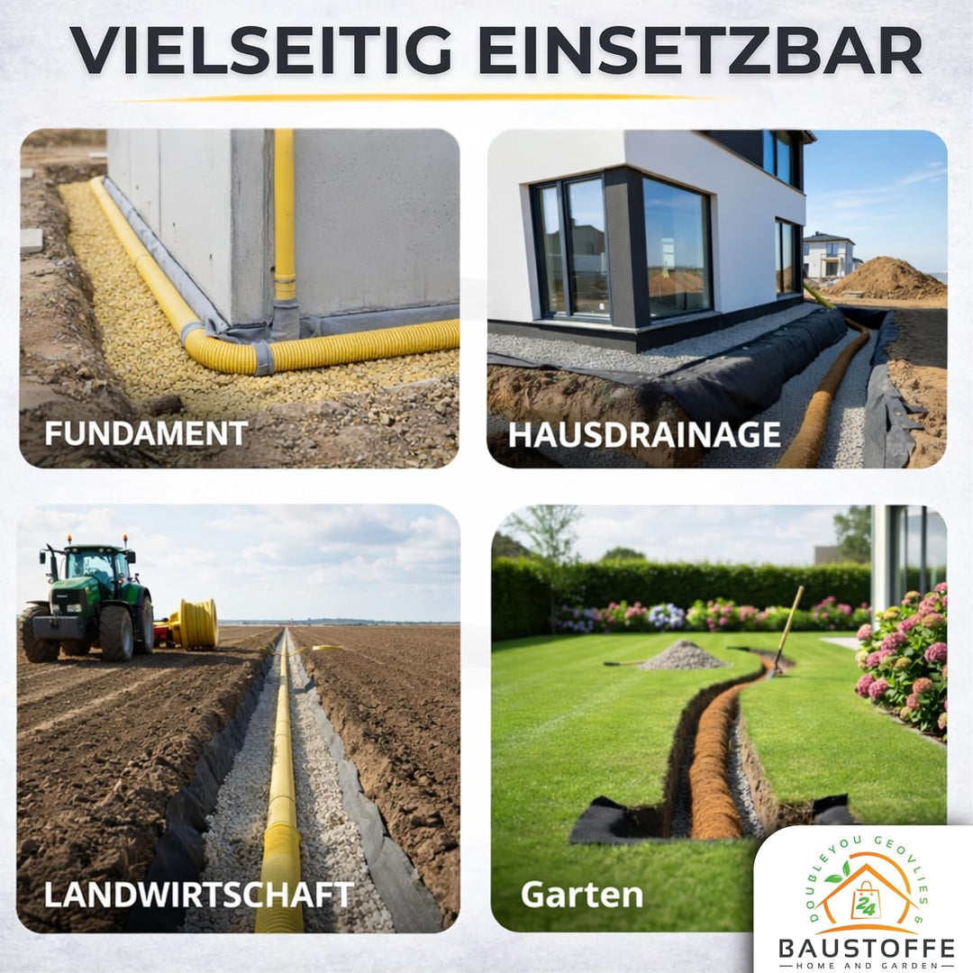 Drainagerohr DN80 5m mit Filtervlies – geschlitztes & perforiertes PVC Sickerrohr flexibel – verhind