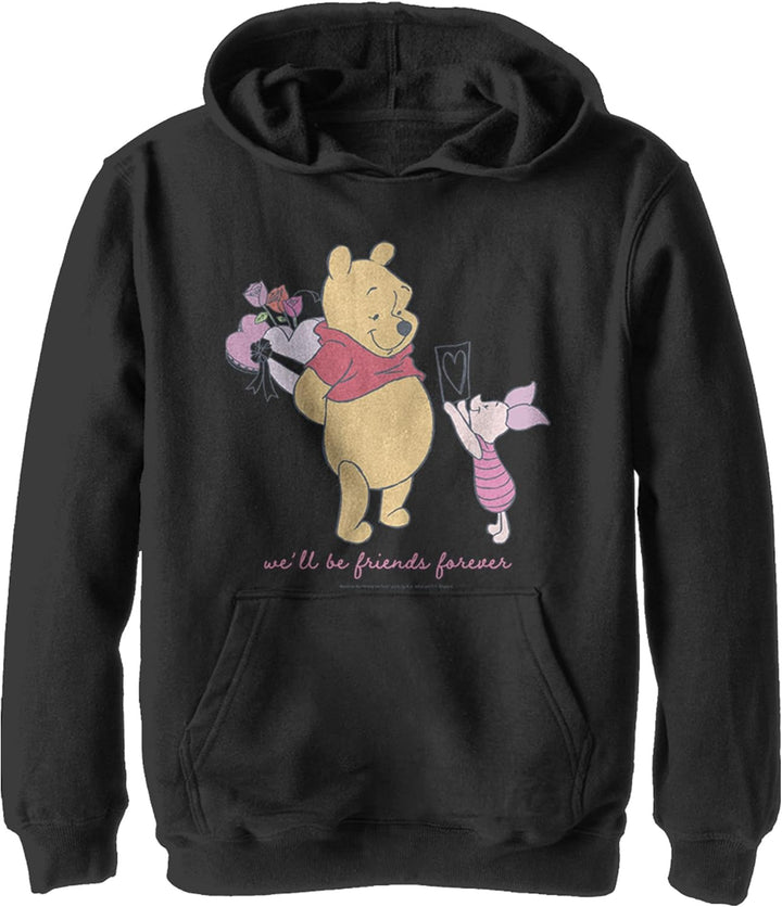 Disney Winnie The Pooh Friends Forever Boy's Hooded Pullover Fleece, Black, Small