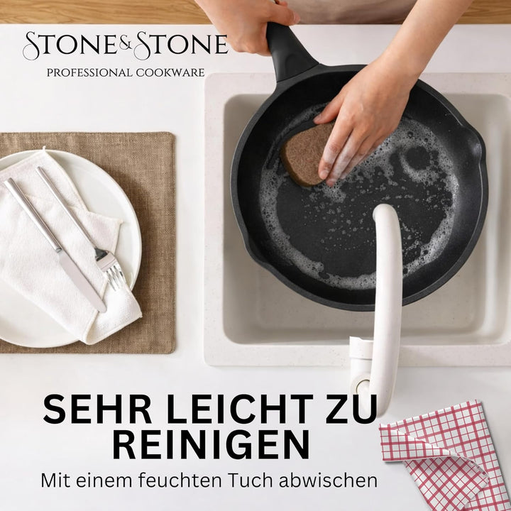 Stone&Stone Set mit 4 Pfannen 20 cm, 24 cm, 28 cm, 32 cm Super Antihaftbeschichtung | Induktion und
