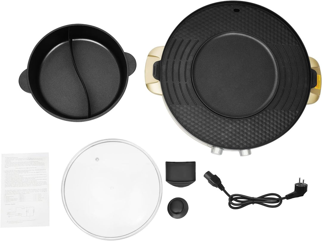 Elektrischer Hot Pot mit Grill 2200W 2-in-1 Elektrogrill mit abnehmbarem Mandarinentopf & Antihaft-B