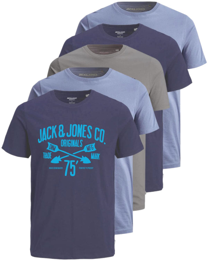 JACK & JONES Herren 5er-Set T-Shirts in verschiedenen Styles, Prints und Farben aus Baumwolle S Irin