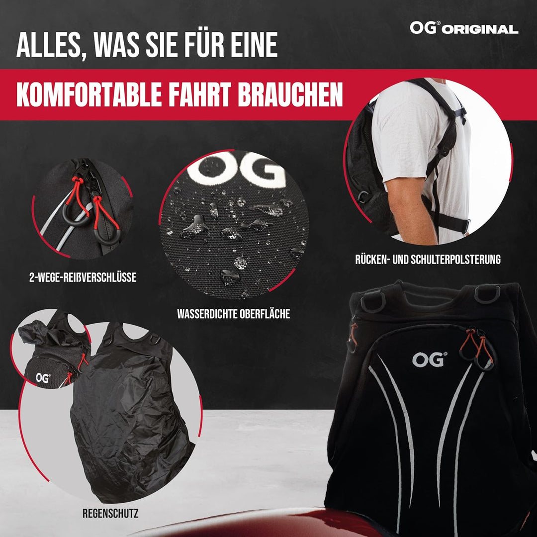 OG Original Roadrunner Motorrad Rucksack Wasserdicht Schwarz Leicht 20l, Motorradhelm-Tasche, Helm-T