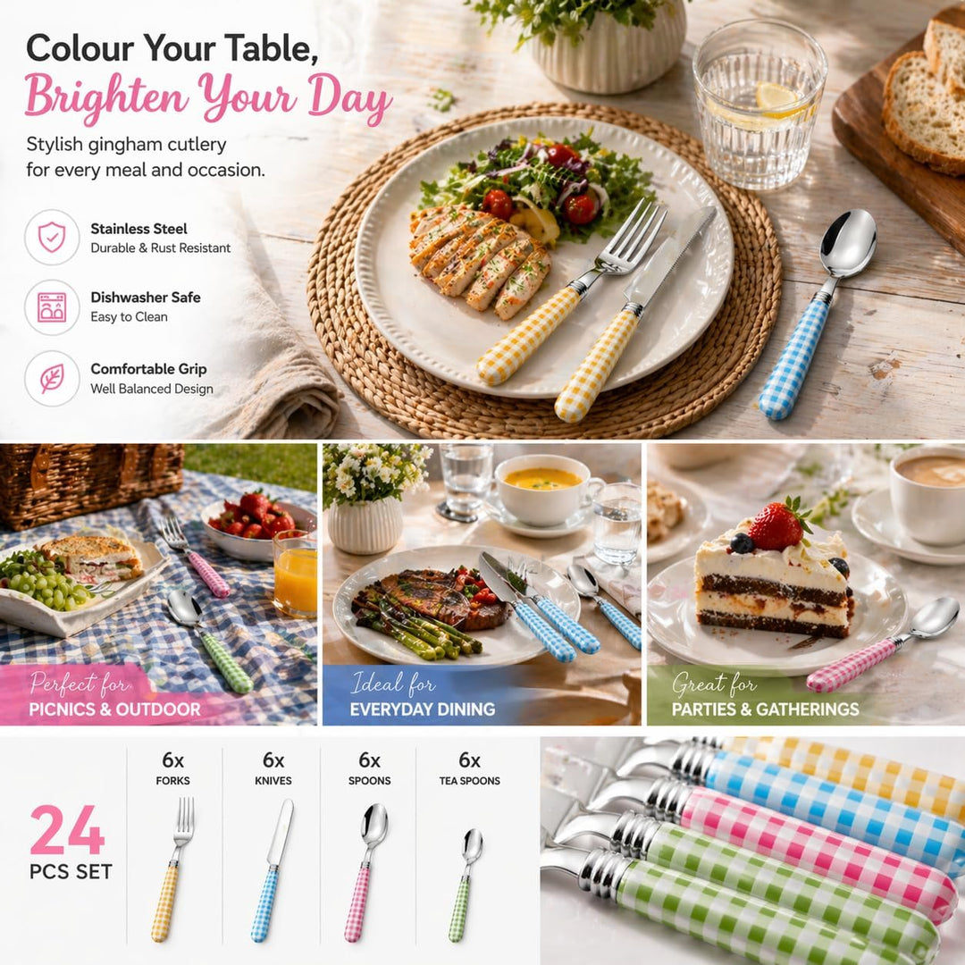 EXZACT Color Edelstahl-Besteck Set 24 Stück - 6 x Tafelgabeln, 6 x Tafelmesser, 6 x Abendessen Löffe