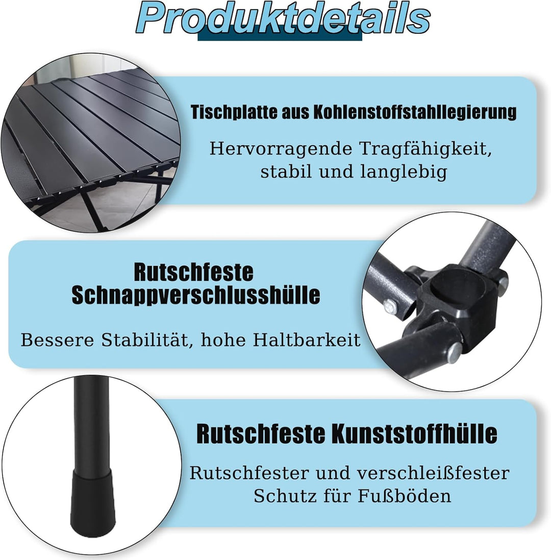 Klappbarer Campingtisch Aluminium 95x55 cm, Wetterfester Faltbarer Tisch für 4-6 Personen, Leicht &amp;