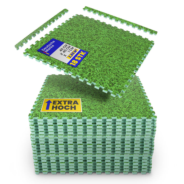Bestlivings Bodenschutzmatte Puzzle mit Gras Print – EVA Bodenmatte 40x40x1cm – Schallisolierend & E