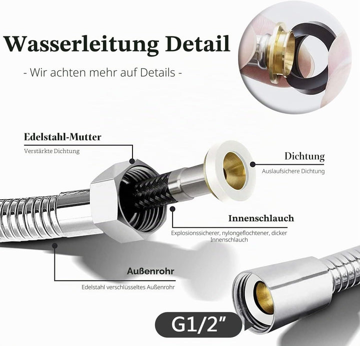 WC-Sprühflasche, Handbrause, Bidet, aus Edelstahl – mit 3-Wege-Ventil (1/2-3/8 Zoll), perfekt für pe