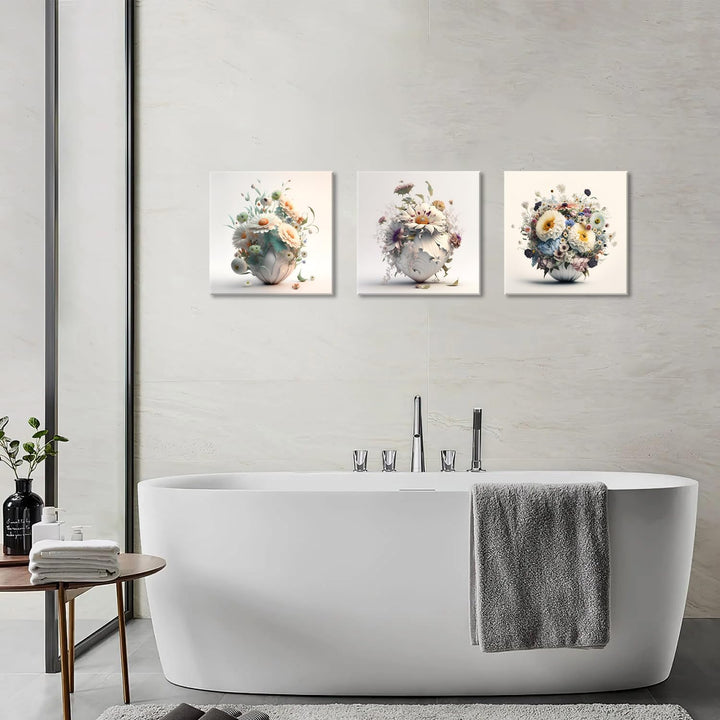 Piy Painting Leinwandbilder Blumen in einer Vase bilder 3er 30x30cm Leinwand Wandbilder Mit eingebau