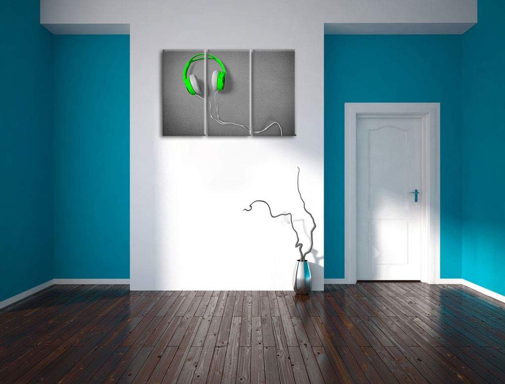 Pixxprint Coole grüne Kopfhörer als Leinwandbild | Grösse: 3 Teilig (120x80) | Wandbild| Kunstdruck