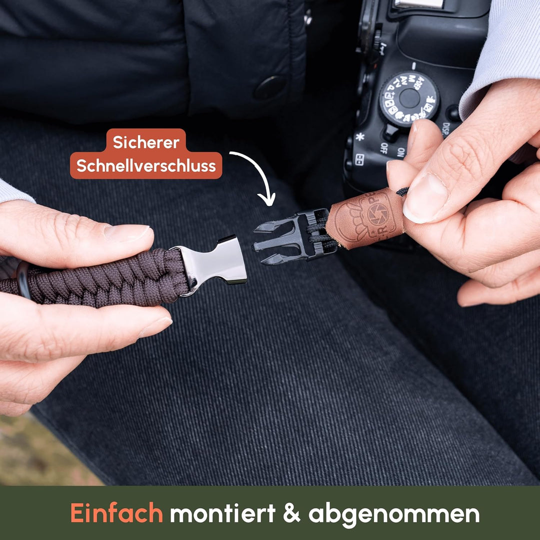 C-Rope Kamera Handschlaufe The Claw aus handgeflochtenem Paracord. Kameragurt mit Schnellverschluss-
