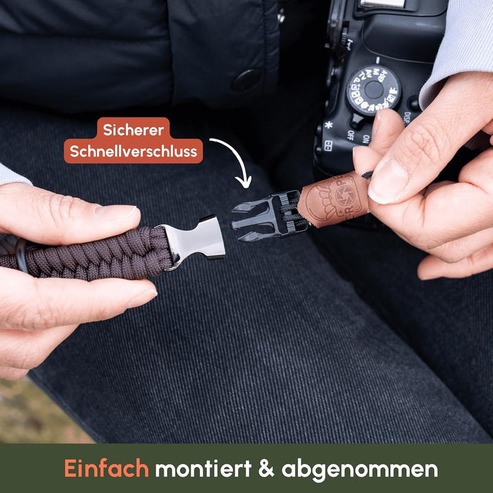 C-Rope Kamera Handschlaufe The Claw aus handgeflochtenem Paracord. Kameragurt mit Schnellverschluss-