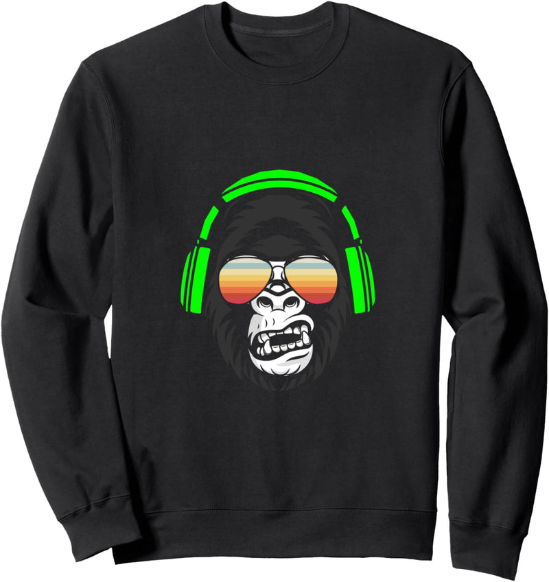 Affe Monkey mit DJ Kopfhörer und Sonnenbrille Sweatshirt