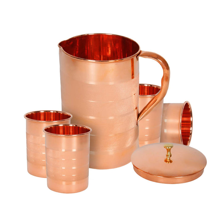 Zap impex Luxus-Krug aus reinem Kupfer mit 4 Gläsern Gold